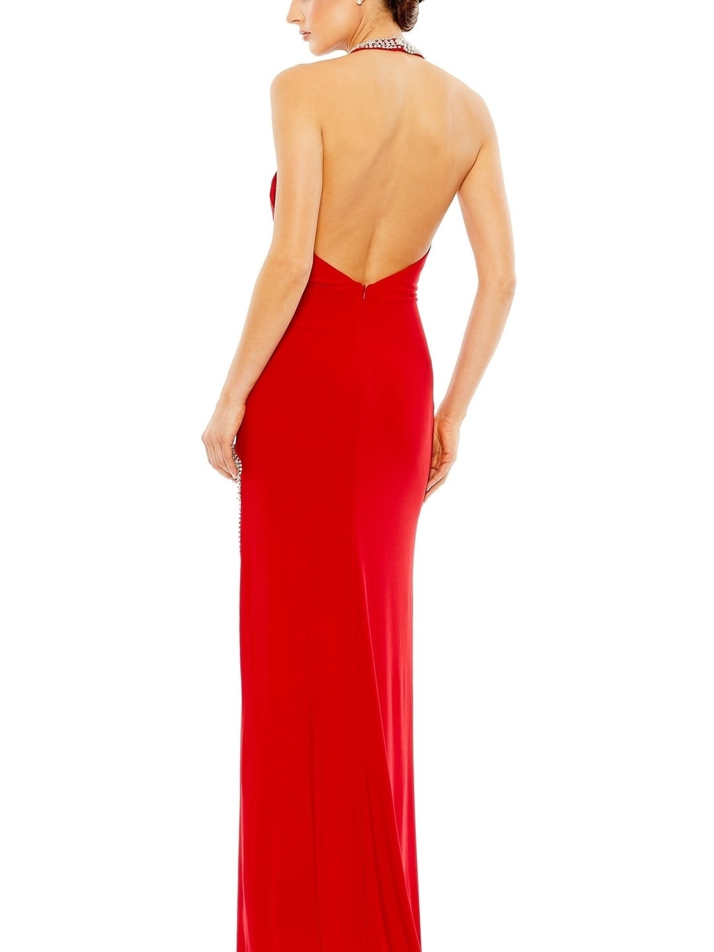 Mac Duggal Red Embellished Halter Evening Gown 26533 - Picture 2 of 7